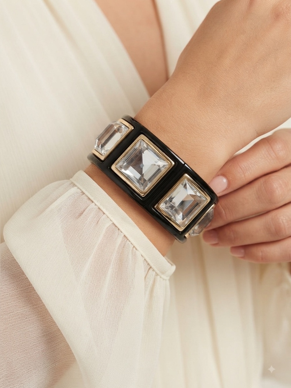 Forever 21 Black Bracelet with Clear Crystal Panels
